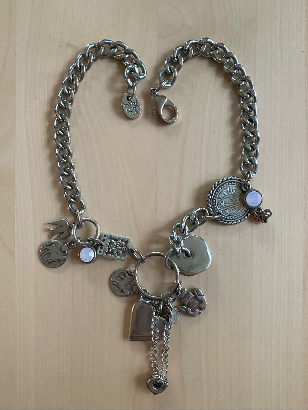 Bibi Bijoux Multi-Charm & Swarovski Crystals Curb Link Chunky Necklace